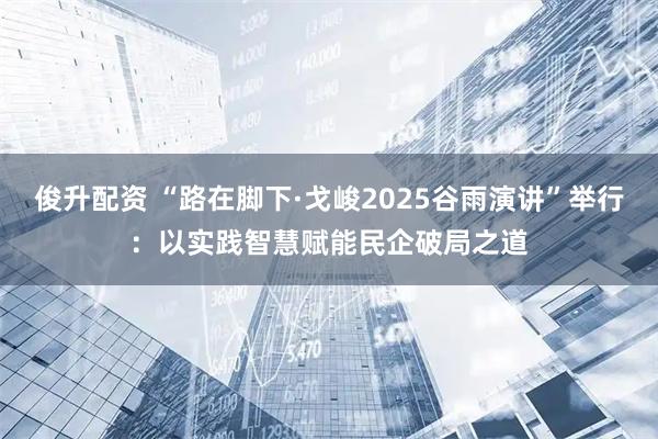 俊升配资 “路在脚下·戈峻2025谷雨演讲”举行：以实践智慧赋能民企破局之道