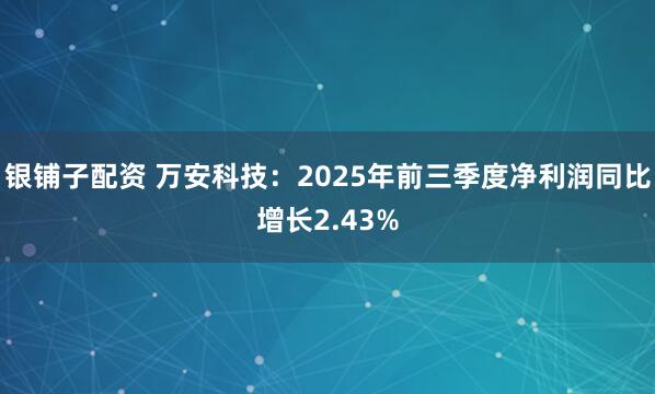 银铺子配资 万安科技：2025年前三季度净利润同比增长2.43%